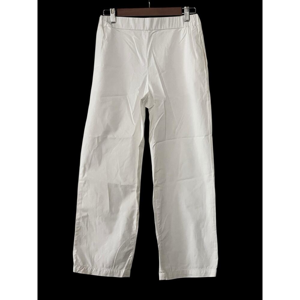 COS Cropped White Pull On Pants •Women 4• Elasticized Waist Cotton Blend Pockets